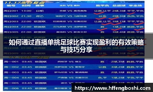 如何通过直播单挑足球比赛实现盈利的有效策略与技巧分享